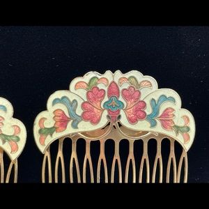 Pair of Vintage Cloisonné Slide Hair Combs